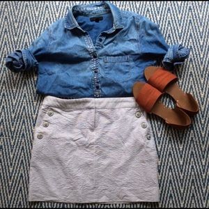 J Crew seer sucker skirt with button detail.